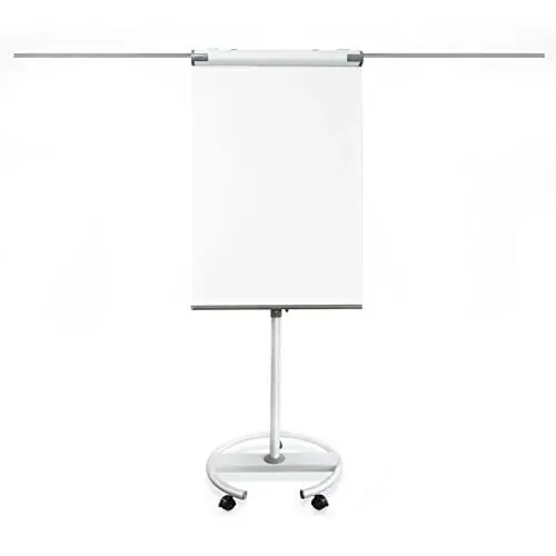 Produktbild: MOB Flipchart Shark Whiteboard fahrbar mit Rollenfuss Ständer 73x105cm | Höhenverstellbar bis 210cm, Beschreibbar, Trocken abwischbar, magnetisch | Flip Chart mit Magnettafel rollbar & Seitenarmen
