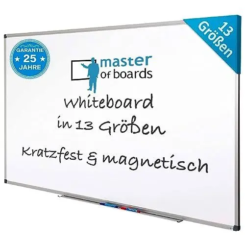 Produktbild: MOB Magnetisches Whiteboard 240x120cm mit Alurahmen und Stiftablage für Büro, Heim und Schule, Magnettafel kratzfest und trocken abwischbar | Magentboard in Hoch- oder Querformat