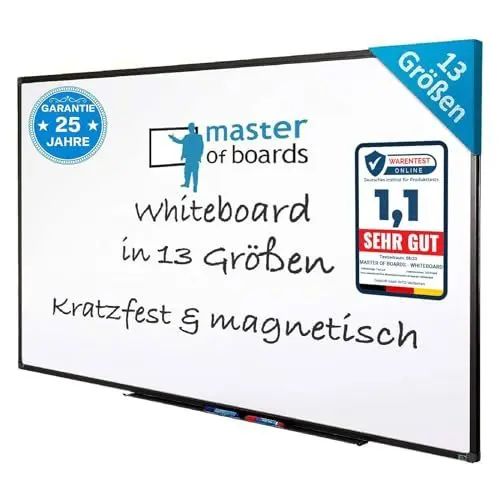 Produktbild: MOB Magnetisches Whiteboard mit Alurahmen und Stiftablage für Büro, Heim und Schule, Magnettafel kratzfest und trocken abwischbar | Magentboard in Hoch- oder Querformat (110 cm x 80 cm Black Frame)