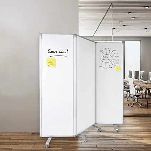 Produktbild: MOB Präsentationswand - Mobile Trennwand - Whiteboard - magnetisch & klappbar - Stellwand Trennwand Raumteiler - Pinnwand mit feststellbaren Rollen - doppelseitig nutzbar (180 x 180 cm)