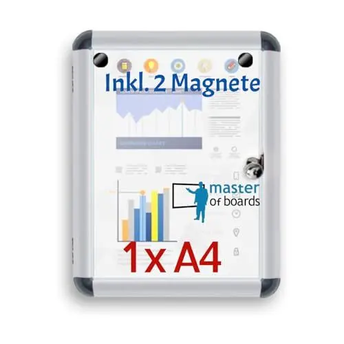 Produktbild: MoB Schaukasten 1xA4 Wetterfest inkl. 2 Magnete Infokasten Aushangkasten Magnetisch & beschreibbar Plakatschaukasten mit Alurahmen & Acrylglas