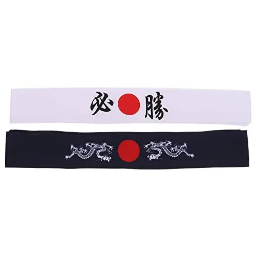 Produktbild: Mobestech 2PCS Japanische Stirnband Bushido Hachimaki Stirnband Samurai Karate Stirnbandkoch Bandana für Sporttraining Cooking Küchenversorgung (Blau+ Weiß)