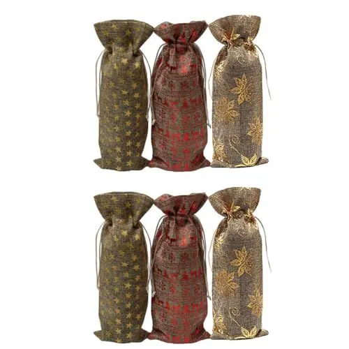 Produktbild: Mobestech Flaschenhülle Für Weihnachtsanlässe 6 Stück Weinflaschenhülle Goldgeprägtes Sackleinen-design