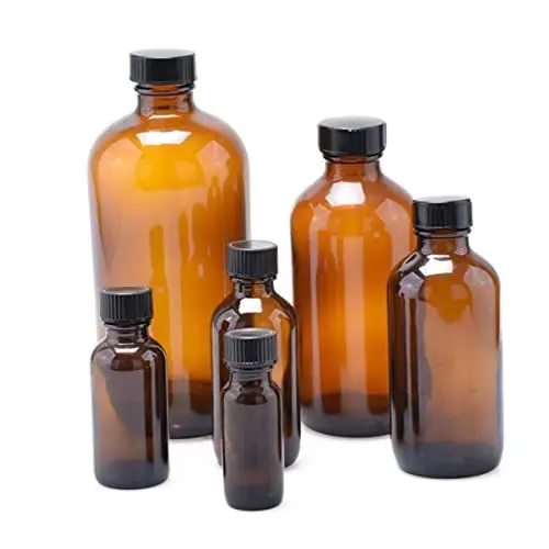 Produktbild: Mobestech 4er-pack Runde Glasflaschen 120 Ml Nachfüllbare Trinkflaschen Mit Bernsteinfarbenen Flaschendeckeln Für Ätherische Öle