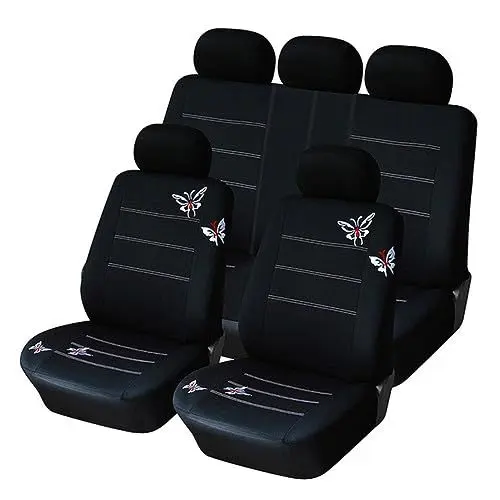 Produktbild: Mobestech Schwarzes Auto Sitzbezüge Set Mit Stickerei Vollständiger Sitzbezug Sitzer Atmungsaktiv Waschbar Kompatibel Mit Seitenairbags Und Armlehnen