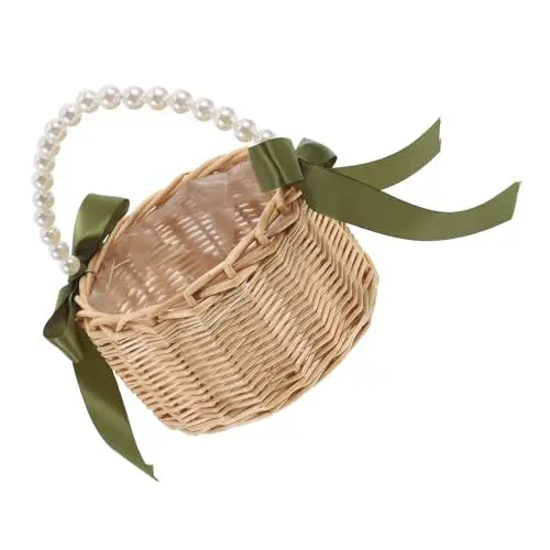Produktbild: Mobestech Hängender Blumenkorb Für Hochzeit Handgewebter Weidenkorb Mit Griff Rattankorb Für Blumenmädchen Tragbarer Gartenkorb Aufbewahrungsbox Für