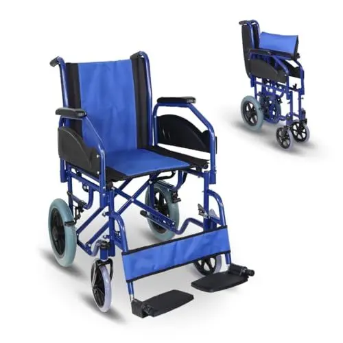 Produktbild: Mobiclinic®, Faltbarer rollstuhl, Maestranza, Feststellbremsen, 45 cm sitzhöhe, Abnehmbare fußstützen, Abklappbare und gepolsterte armlehnen, Kleine räder, Robust, Blau