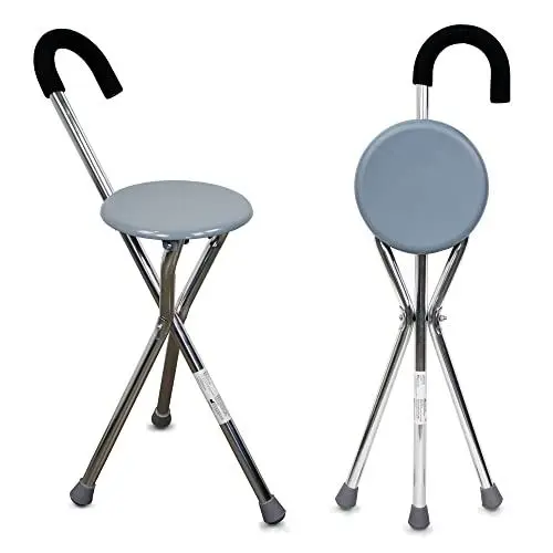 Produktbild: Mobiclinic, Gehstock mit Sitz, Bis zu 90 kg, Gloria, Europäische Marke, Faltbar, Aluminium, DREI füßen, Anti-rutsch-zwingen, Orthopädischer, Ergonomischer Griff, Grau