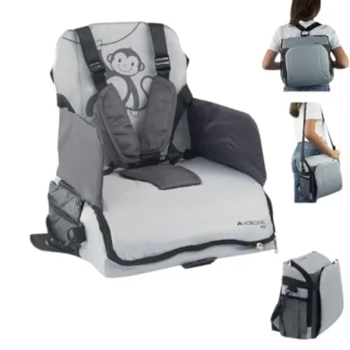 Produktbild: Mobiclinic® kids, Tragbarer hochstuhl, Monkey, Europäische marke, Reisehochstuhl, 6 bis 36 monate, 15kg, Faltbar, Verstellbarer 5-punkt-gurt, Mit aufbewahrung, Baby, Babysitz, Grau