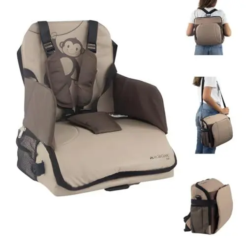 Produktbild: Mobiclinic® kids, Tragbarer hochstuhl, Monkey, Reisehochstuhl, 6 bis 36 monate, 15kg, Faltbar, Verstellbarer 5-punkt-gurt, Mit aufbewahrung, Baby, Babysitz, Farbe beige