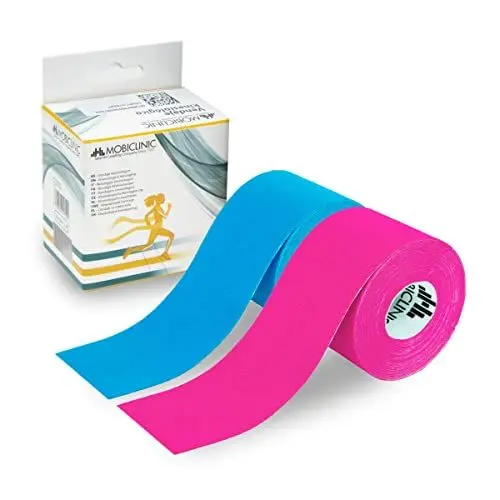 Produktbild: Mobiclinic, Kinesiotape, Mobitape, 2er pack tape, 5 cm x m, Kinesiologische therapie, Sport, Muskelstraffend, Hypoallergen, Atmungsaktiv, Wasserdicht, Bunt, Blau und pink