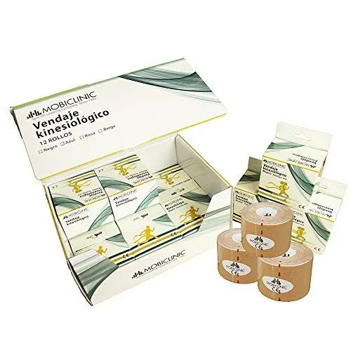 Produktbild: Mobiclinic®, 12er Pack Kinesiologie Tape, Neurologisches Klebeband, Von 5m x 5cm, Sportpflaster, Muskelentspannung, Kinesiologischer Verband, Face, Beige