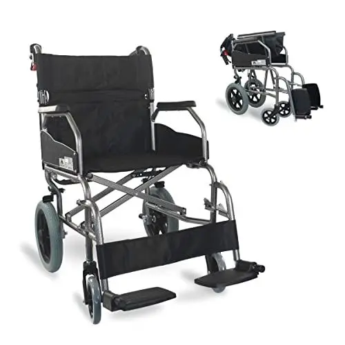 Produktbild: Mobiclinic® klappbarer transitrollstuhl, Ultraleicht, Modell museo, Aluminium, Handbremsen, Faltbarer rollstuhl, Fußstützen, Armlehnen, Schwarz