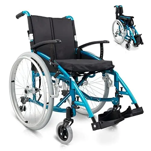 Produktbild: Mobiclinic® pro, Rollstuhl faltbar leicht, Venecia, Rollen mit ein-knopf-auszug, Dickes polster, Premium, Aluminium, Geteilte rückenlehne, Sitzgurt, Sportliche ästhetik, Faltrollstuhl