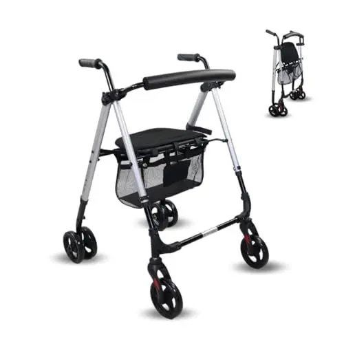 Produktbild: Mobiclinic®, Rollator faltbar und leicht, Gehhilfe, Für übergewichtige menschen, Faltbare, Leichtgewicht, Verstellbare beine sitz, Mit 4 rädern, Stockhalter, Korb