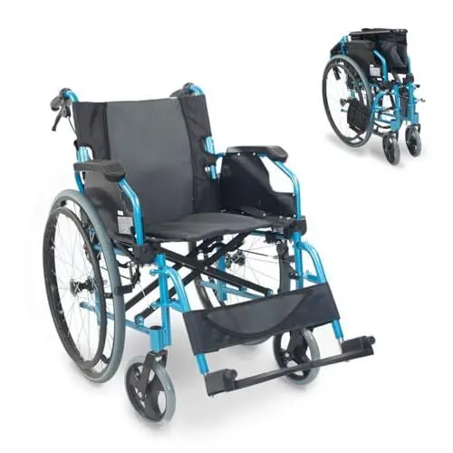 Produktbild: Mobiclinic®, Rollstuhl, Bolonia, Aluminium, Faltbar und leicht, Klappbare geteilte rückenlehne, Abnehmbare fußstütze, Armlehnen, Für erwachsene, Blau