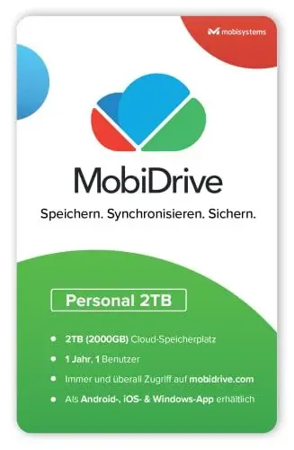 Produktbild: MobiDrive | 2 TB Persönlicher Cloud-Speicher | Dateien speichern, Synchronisieren, Sichern und Teilen | 1 Benutzer/1 Jahr