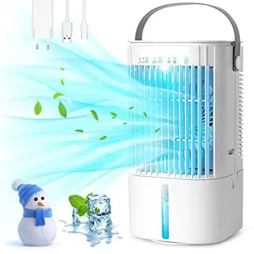 Produktbild: Mobile Klimaanlage, TedGem Mobiles Klimageräte, Tragbarer Luftkühler, Mini-Luftkühler, 3 Windgeschwindigkeiten, 1000ML Wassertank, 7 Farben Licht, 2 Sprühfunktion, 2/4H Timer, für Zimmer, Büro
