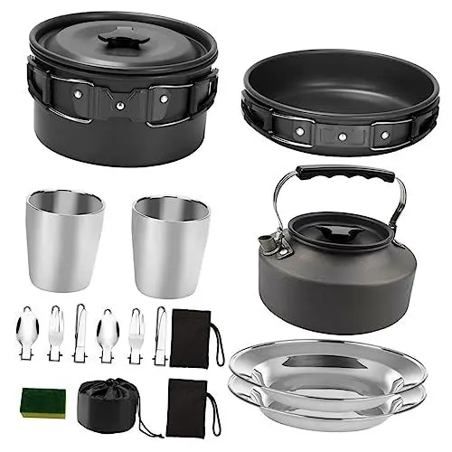 Produktbild: MOBUTOFU Camping-kochgeschirr-set Tragbares Kochset Für 2–3 Personen Kochutensilien Aus Aluminiumlegierung Antihaftbeschichteter Topf Picknickplatte