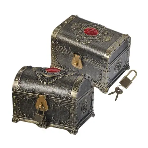 Produktbild: MOBUTOFU Vintage Box Schatz Aufbewahrungsbox Deckel Piraten Schatztruhe Mini Für Jungen Und Mädchen