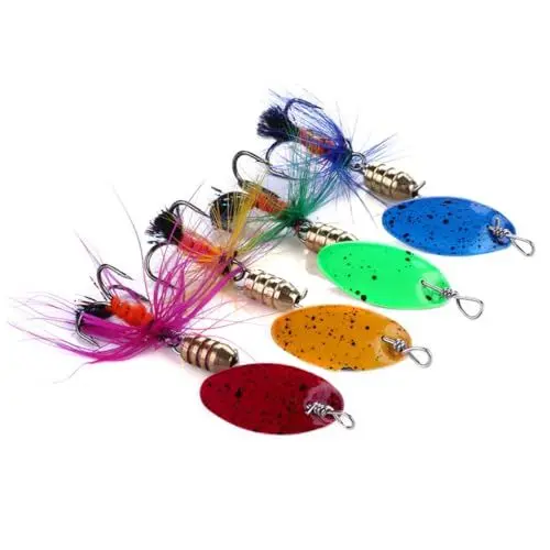 Produktbild: MOBUTOFU 4 Stück Angelzubehör spinnerbait Fishing Reel freilaufrolle Angeln Rotierende Köder barschköder fischen zubehör anglerzubehör Angelköder aus Metall mit rotierenden Pailletten