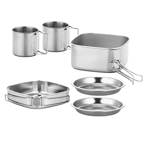 Produktbild: MOBUTOFU Pfanne Camping Campingtöpfe Faltbarer Campingkochtopf Mit Griff 6 Teiliges Edelstahl Set Für Outdoor Aktivitäten Inklusive Vielseitiger Campingkochgeschirr Für Picknick Und Reisen