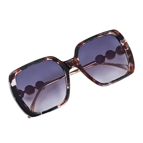 Produktbild: MOBUTOFU Elegante Outdoor-Sonnenbrille quadratisch groß mit Perlen Kunststoffrahmen bequem für Damen UV-Schutz