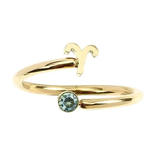 Produktbild: MOBUTOFU Sternzeichenring Mit Geburtsstein Verstellbare Fingerringe Armbänder Retro Mannringe Poker Sternzeichen Offener Ring Goldanhänger Damen Verlobung Hochzeit Halskette