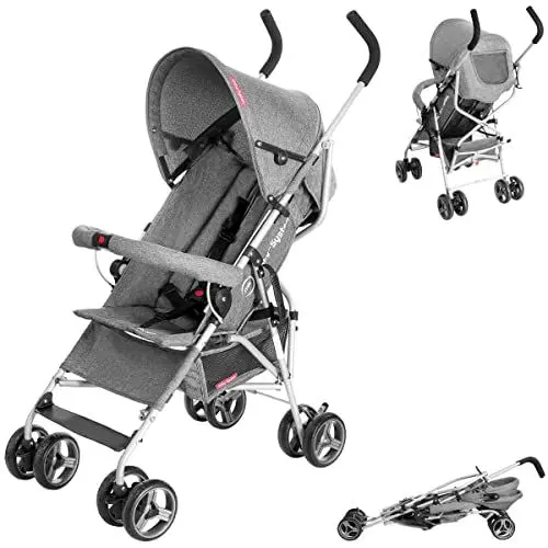 Produktbild: Moby-System, Kinderwagen, Superleichter & Klein, bis 14 kg, Verstellbare Rückenlehne, Doppelt, Schwenkbare Schaumstoffräder, Faltbare, mit Sonnenverdeck, Wagen ideal für einen Spaziergang, Grau
