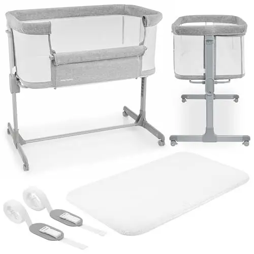 Produktbild: Moby-System Luna 3in1 Babybett & Kinderreisebett mit Matratze - Höhenverstellbares Baby Reisebett, Beistellbett bis 9 kg, Abnehmbare Seitenwand, 4 Transporträder, Grau