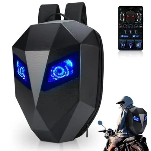 Produktbild: MOCOERL Helmrucksack für Motorrad, programmierbarer Motorradrucksack, led rucksack,Helmtasche mit LED-Anzeige, wasserdichte 3D-Hartschalen-Umhängetasche, Schwarz