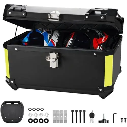 Produktbild: MOCOERL Motorradkoffer Topcase schwarz große Kapazität 60L -Wasserdicht ABS Plastik Top Case Gepäckträger Koffer Motorrad Box-Universelle Befestigungshalterung