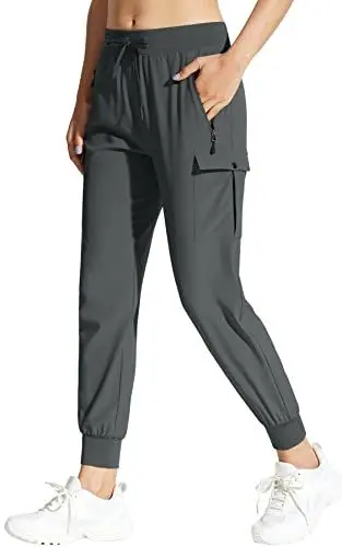 Produktbild: MOCOLY Damen Jogginghose Cargohose Wanderhose Leichte Trekkinghose Wasserdicht Winddicht Outdoorhose Trainingshose Sweathose Joggpants Baggy Cargo Sport Hosen für Frauen mit Taschen Grau M