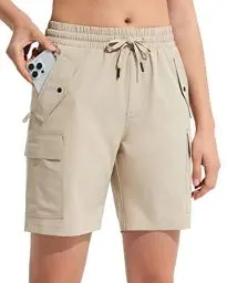Produktbild: MOCOLY Damen Wander Cargo Shorts Schnell Trocknend Wandershorts Outdoor Kurz Hose Leicht Sommer Shorts mit Reißverschlusstaschen für Trekking Reisen Golf Camping Sport Arbeit Khaki XL