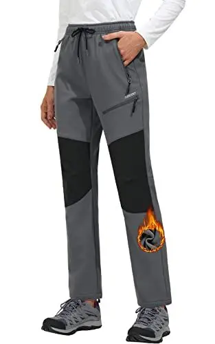 Produktbild: MOCOLY Damen Wanderhose Winter Fleece Gefütterte Warm Trekkinghose Softshellhose wasserdichte Thermo Outdoor Hosen Skihose Schneehose Jagdhose Funktionshose Arbeitshose mit Taschen Grau XXL