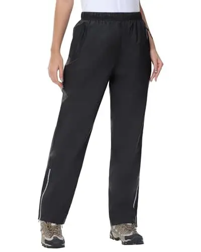 Produktbild: MOCOLY Reflektierende Fahrrad Regenhose Damen Überziehhose wasserdichte Matschhose Leichte Atmungsaktive Wanderhose Wasserdicht Hose für Outdoor Trekking und zum Angeln Schwarz XXL