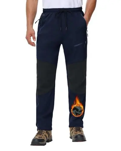 Produktbild: MOCOLY Skihose Herren Thermo Wanderhose Winter Cargohose Schneehose Langlaufhose Outdoorhose Stretch Warm Fleece Gefüttert Softshell Hose für Outdoor Ski Safari Trekking Golf MBT Marineblau M