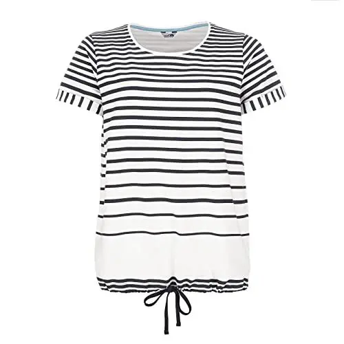 Produktbild: modAS Damen T-Shirt mit Streifen und Kordelzug - Ringelshirt Streifenshirt Basic Shirt gestreift aus Baumwolle in Weiß-Blau Größe 36