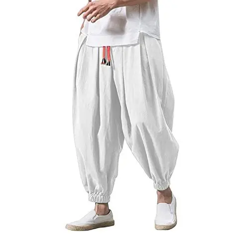 Produktbild: Mode Lose Beiläufige Breite Hosen Männer Elastische Hosen Bein Farbe Solide Männer Hosen Tuchhose Herren (White, XXXL)