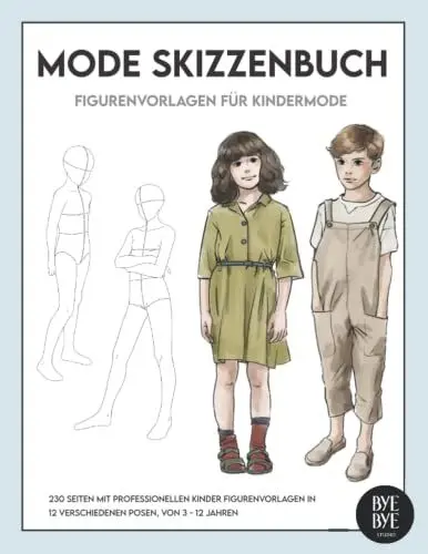 Produktbild: Mode Skizzenbuch: Figurenvorlagen für Kindermode, 230 Seiten professionelle Kinder Silhouetten in 12 verschiedene Posen, von 3 -12 Jahren