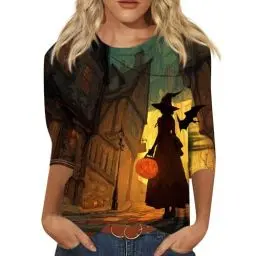 Produktbild: Mode für Senioren Damen, Hemdbluse Damen Halloween Kostüm Shirt 3 4 Arm Italienische Blusen KostüM 14 Geist Kostüme T Grün 3XL