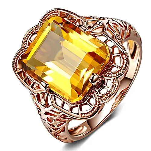 Produktbild: mode Antique Groß natürlich Citrin Edelstein Diamant Hochzeit Verlobungsringe Band Rings Rotgold 14K (585) für Damen