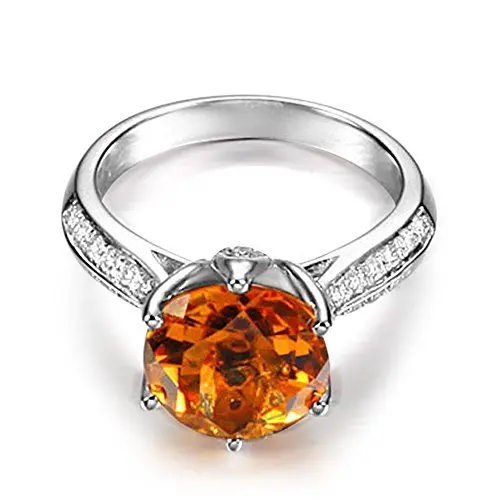 Produktbild: mode Damen Solide 14K (585) Weißgold echt Rundschliff Citrin Edelstein Diamant Hochzeit Verlobungsringe Band Ring