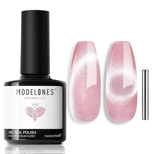 Produktbild: MODELONES UV Nagellack Cat Eye 15 ML, Rosa Gellack mit Magnet, Pink Cat Eye Uv Gel, Glitter Nail Polish Silver Off Reflective Translucent Gel Magnetic Nagellack für Frauen und Mädchen