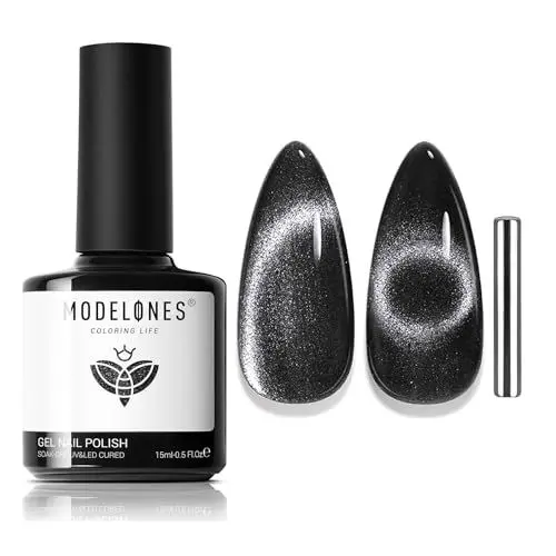 Produktbild: MODELONES UV Nagellack Cat Eye 15 ML, Schwarz Gellack mit Magnet, Schwarz Cat Eye Uv Gel, Glitter Gellack Soak Off Reflective Gel Magnetic Nagellack für Frauen und Mädchen
