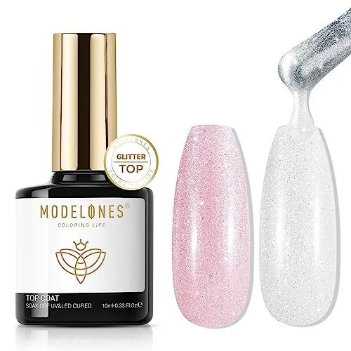 Produktbild: Modelones Glitzer Top Coat Gel UV Nagellack 10ML No Wipe Aurora Überlack für Gelnägel Polygel Acrylnägel Builder Gel Quick Shine Nail Art Maniküre Nageldesign