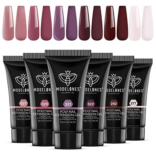 Produktbild: Modelones Poly Gel Set mit 6 Farben Nude Rosa Lila Natural Gel Nägel Selber Set Quick Extension Building Acrylgel für Starter Nail Art Nageldesign Selber Machen