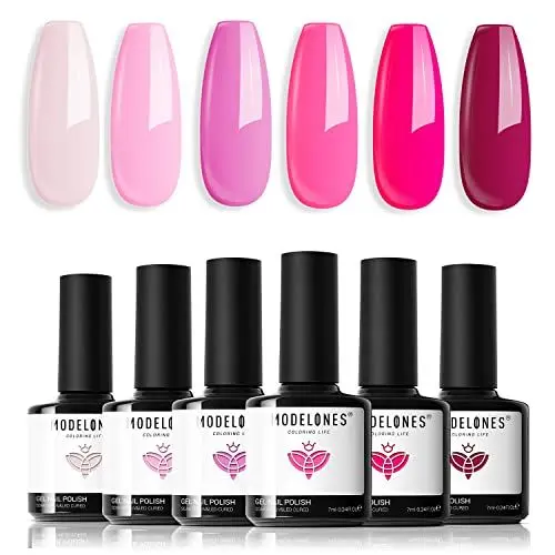 Produktbild: Modelones UV Nagellack, Rosa Dunkelrosa Nude 6 Farben Gellack UV Gel Nagellack Set LED Soak Off Gelnägel Nail Polish für Nail Art Nageldesign