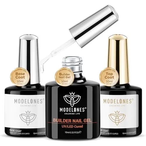 Produktbild: modelones 8 in One Builder Gel und Base Coat Top Coat Set, 3 PCS Gel Nagellack,Gel Nail Extension Builder Gel in a Bottle, No Wipe Unterlack und Überlack Nägel Gellack Nageldesign Maniküre Set
