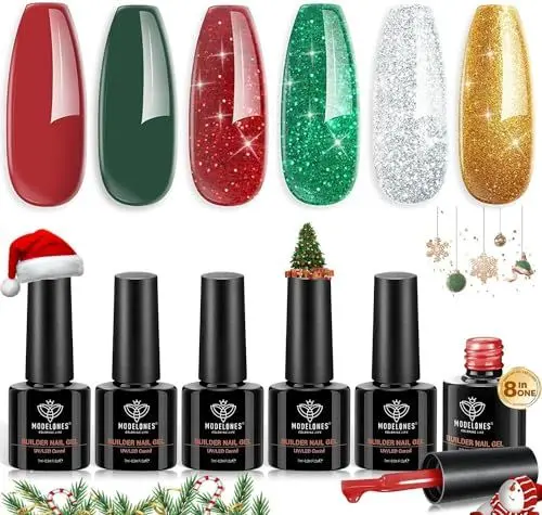 Produktbild: modelones Builder Gel, 6 Winter Weihnachten Farbe Uv Nagellack Rot Grün Glitzer Shellac Aufbaugel FüR GelnäGel, Builder Gel für Nägel ,Multifunktions Nagelset Gelnagel aufbaugel Maniküre Set